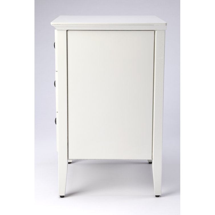 Glossy White Bayur Wood 3-Drawer Geometric Accent Chest