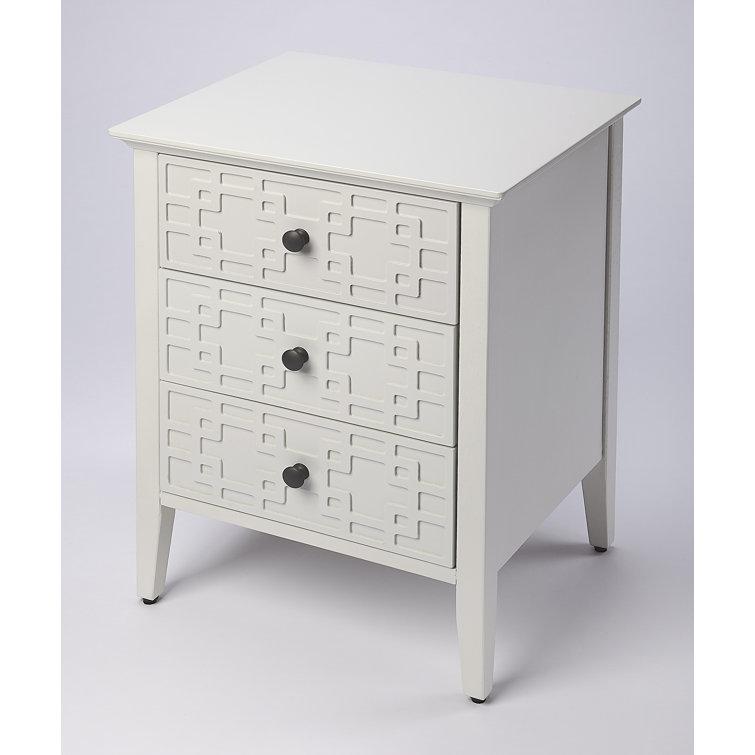 Glossy White Bayur Wood 3-Drawer Geometric Accent Chest