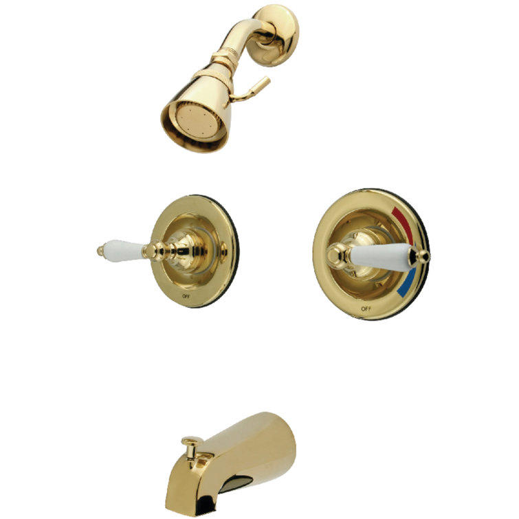 Polished Brass Multi-Head Wall Mounted Tub and Shower Faucet
