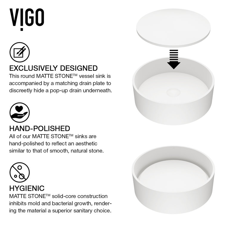 Elevated White Matte Stone 16" Round Vessel Bathroom Sink
