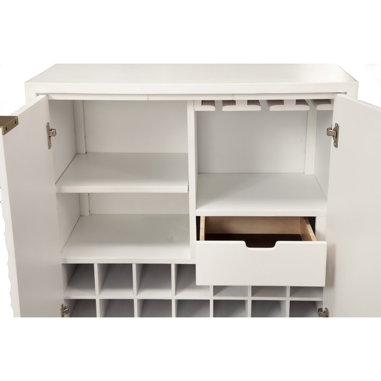 Pearl White Mahogany 32'' Bar Cabinet with Gold Accents
