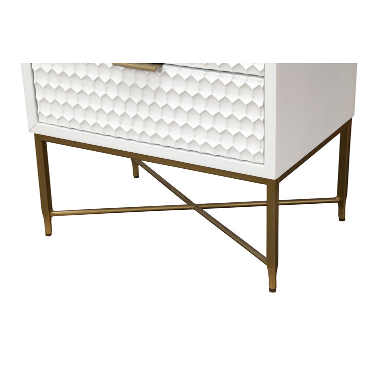 White Mahogany and MDF 2-Drawer Nightstand with Metal Handles