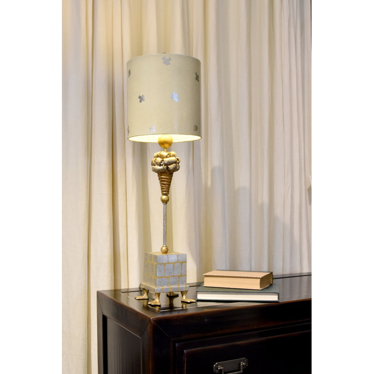 Pompadour Gold and Silver Leaf Table Lamp with Cream Parchment Shade