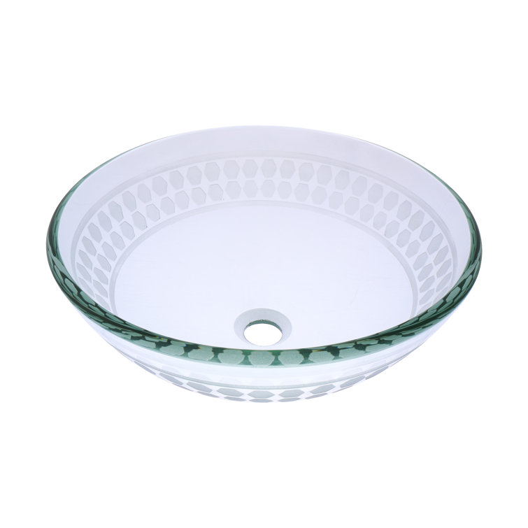 Clear Etched Glass Circular Above-Counter Vessel Sink