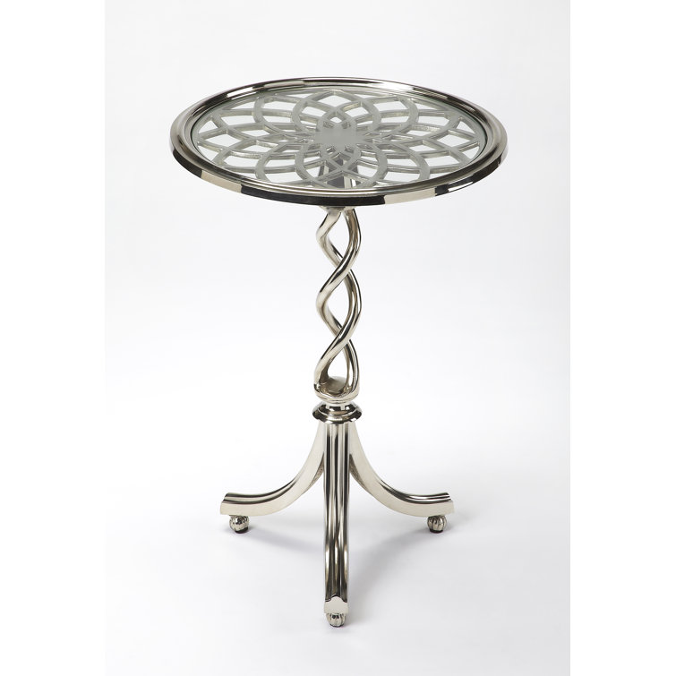 Petite Silver Glass Top Round Accent Table