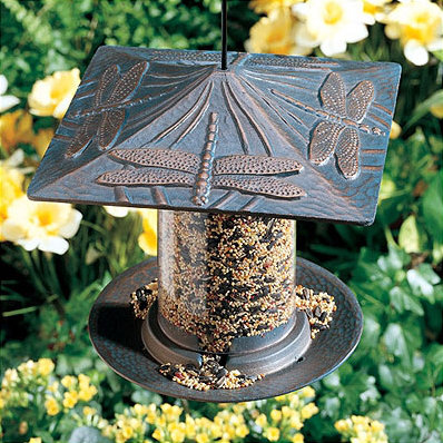 French Bronze Hanging Metal and Wood Squirrel Resistant Tube Bird Feeder