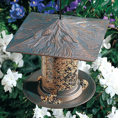 French Bronze Hanging Metal and Wood Squirrel Resistant Tube Feeder