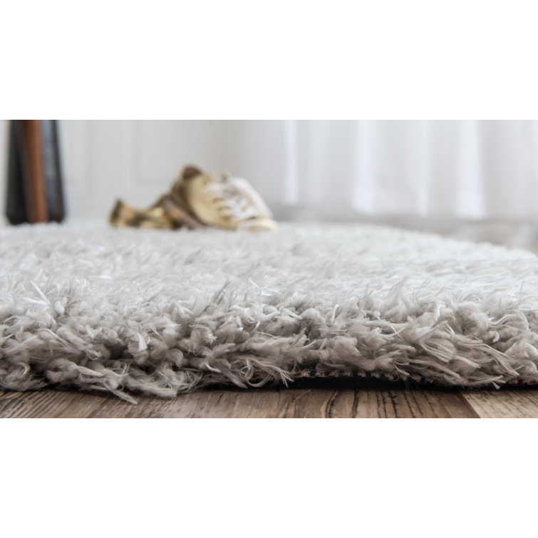 Silver Screen Shag 4x6 ft Rectangular Area Rug with Braided Fringe