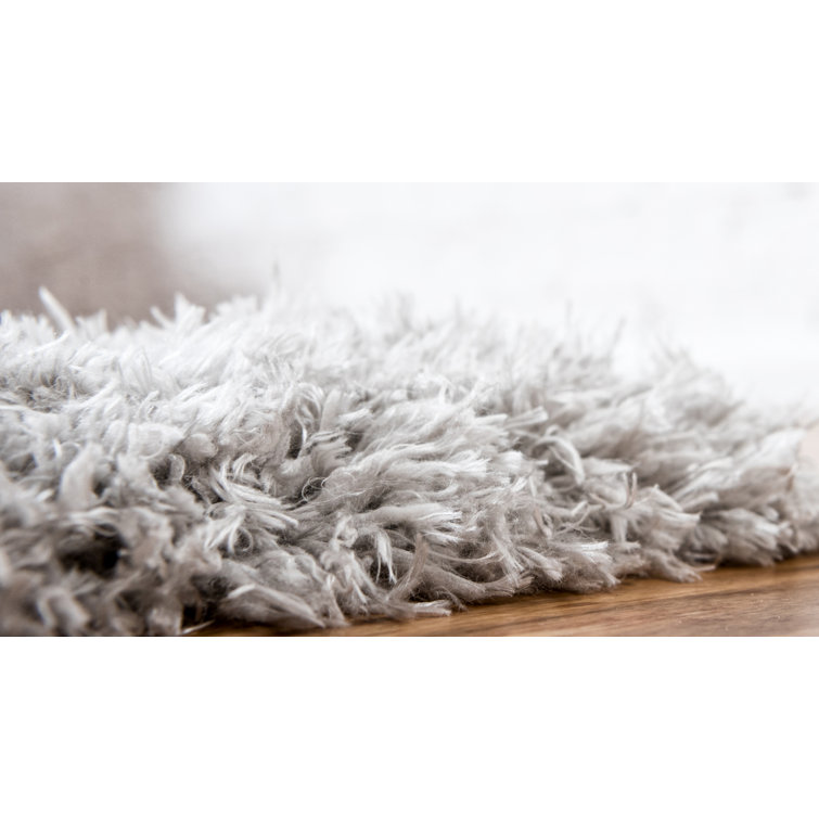 Silver Screen Shag 4x6 ft Rectangular Area Rug with Braided Fringe