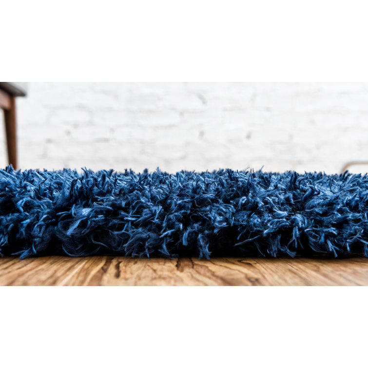 Aegean Blue Rectangular Shag Synthetic Area Rug 5'1" x 8'