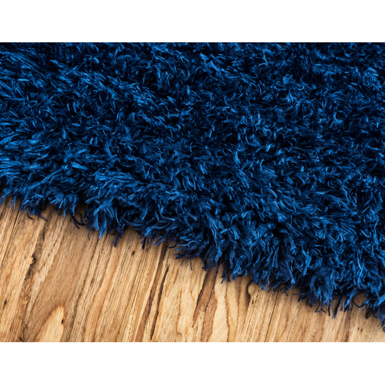 Aegean Blue Rectangular Shag Synthetic Area Rug 5'1" x 8'