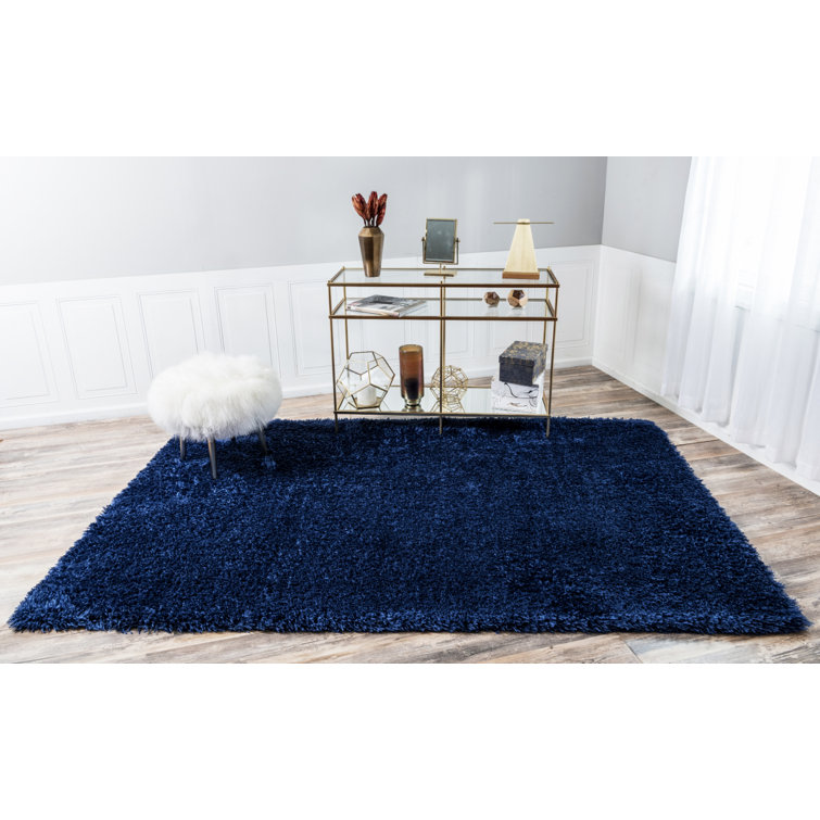 Aegean Blue Rectangular Shag Synthetic Area Rug 5'1" x 8'