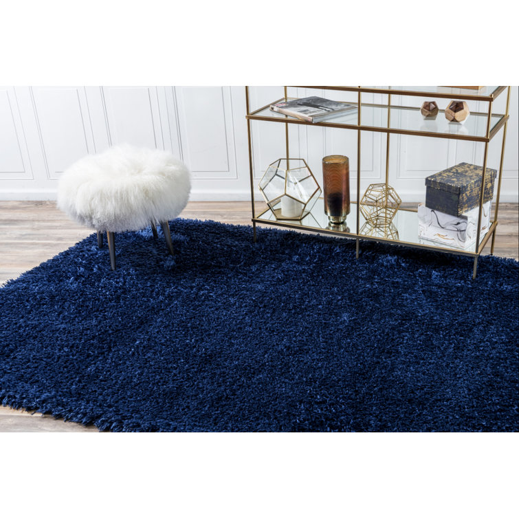 Aegean Blue Rectangular Shag Synthetic Area Rug 5'1" x 8'