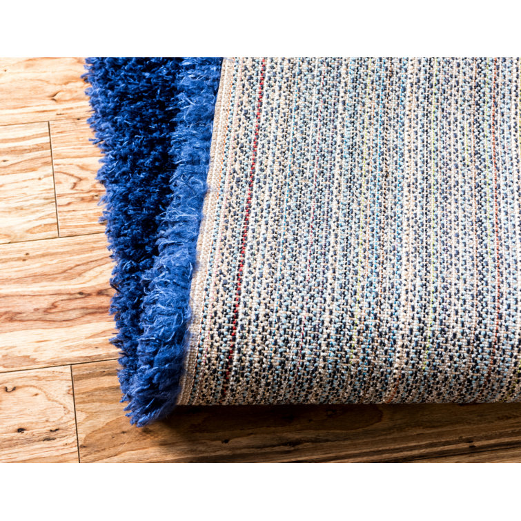 Aegean Blue Rectangular Shag Synthetic Area Rug 5'1" x 8'