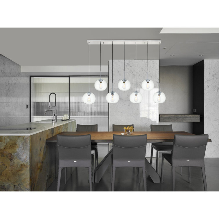 Baxter 7-Light Chrome Pendant with Frosted White Glass Spheres