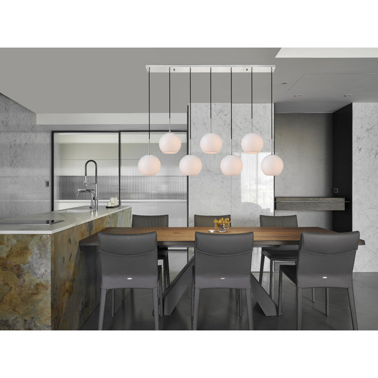 Baxter 7-Light Chrome Pendant with Frosted White Glass Spheres