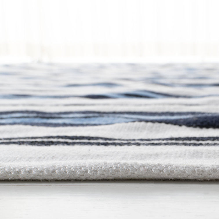 Blue and White Stripe Flat Woven 5' x 8' Area Rug