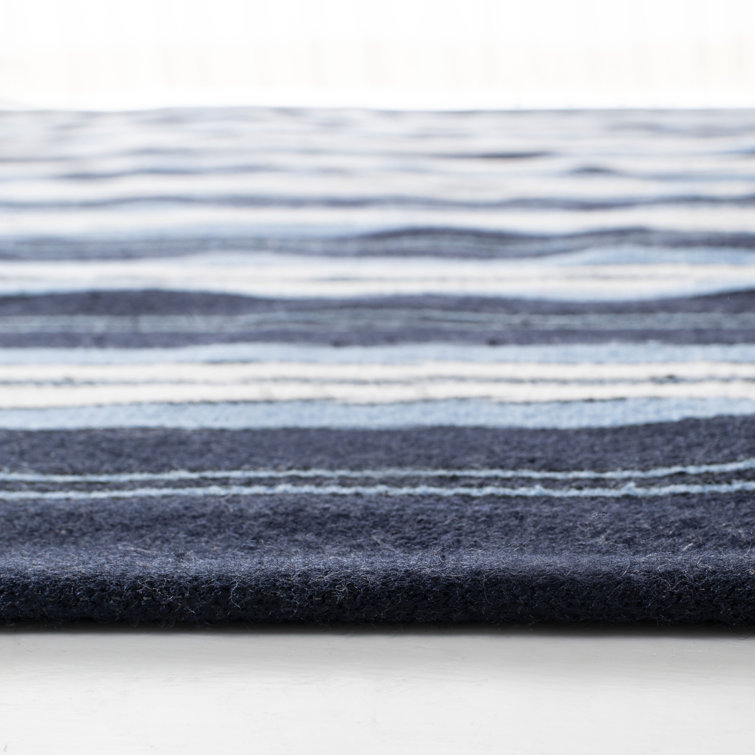 Navy Stripe Synthetic 4' x 6' Easy-Care Rectangular Area Rug