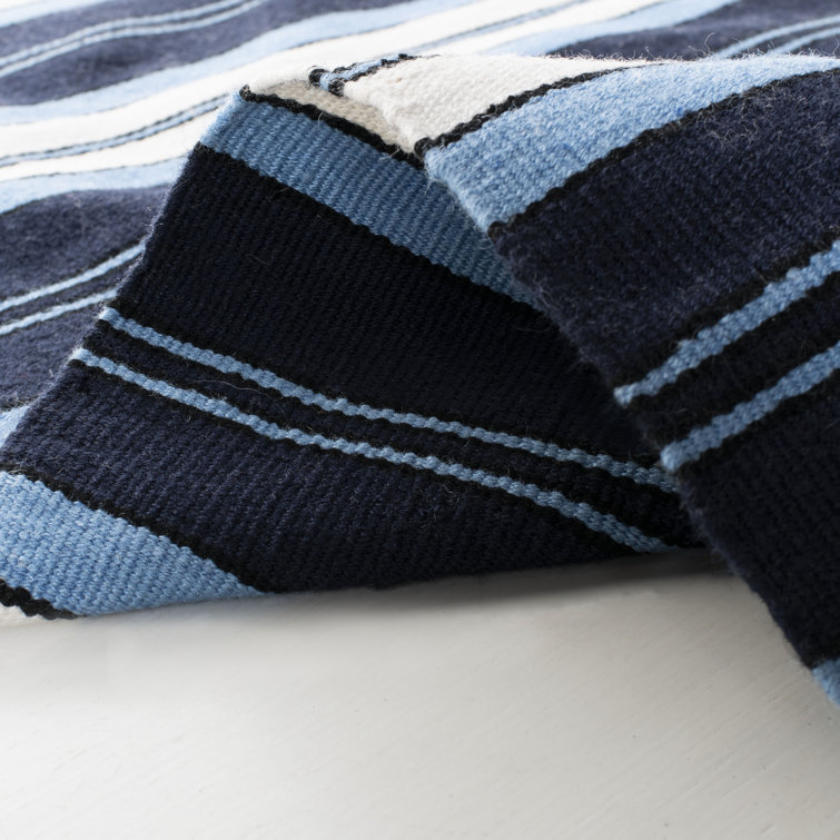 Navy Stripe Synthetic 4' x 6' Easy-Care Rectangular Area Rug