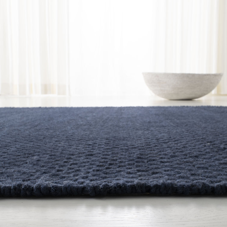Midnight Navy Handwoven Wool Basket Weave Rug, 5' x 8'
