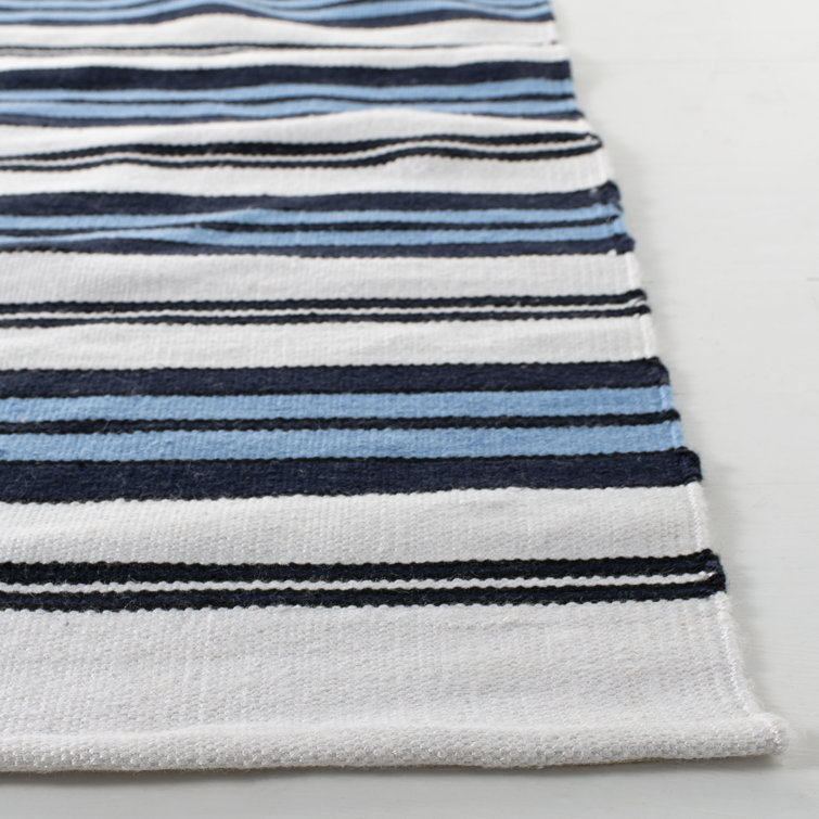 Blue and White Stripe Flat Woven 5' x 8' Area Rug