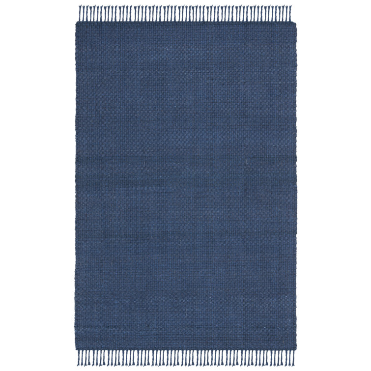 Midnight Navy Handwoven Wool Basket Weave Rug, 5' x 8'