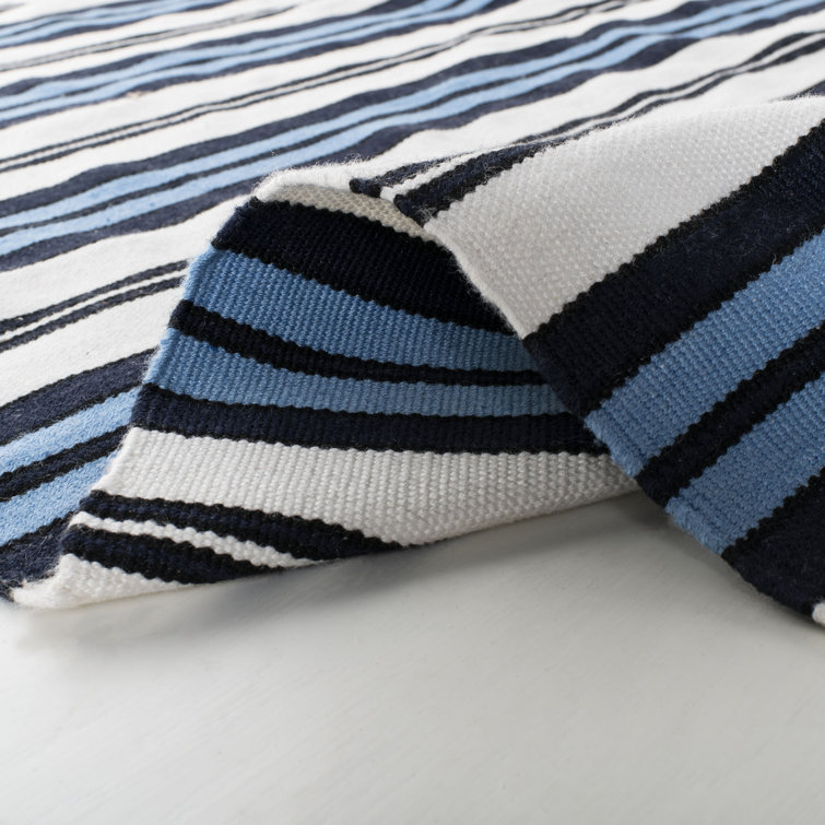 Blue and White Stripe Flat Woven 5' x 8' Area Rug