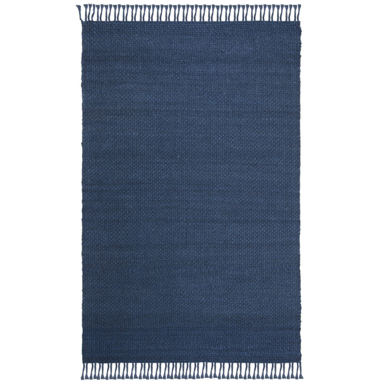 Navy Basket Weave Handmade Wool & Viscose 4' x 6' Area Rug