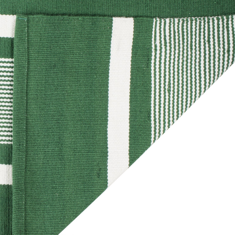 Hanover Stripe Green 9' x 12' Flat Weave Synthetic Area Rug