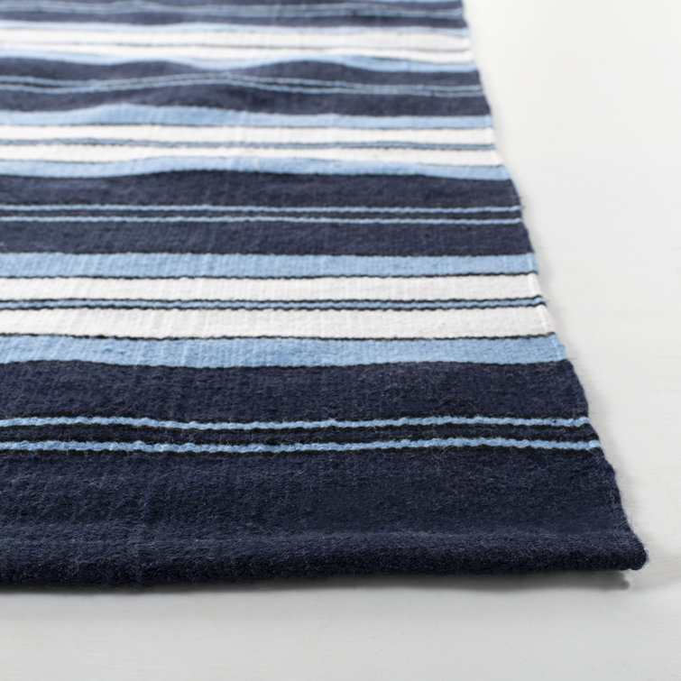 Navy Stripe Synthetic 4' x 6' Easy-Care Rectangular Area Rug
