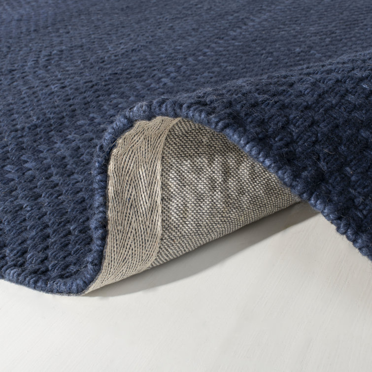 Midnight Navy Handwoven Wool Basket Weave Rug, 5' x 8'