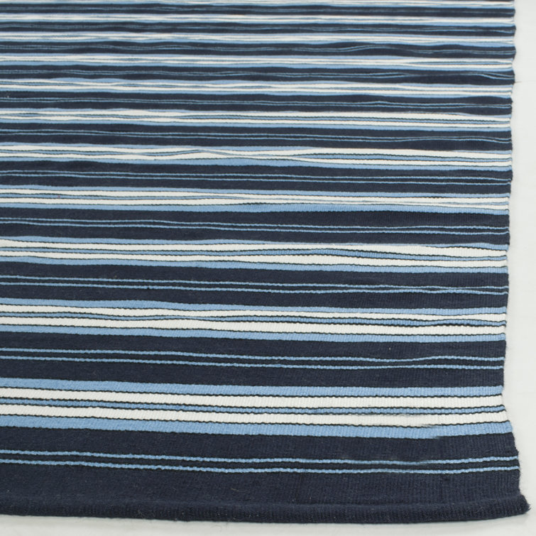 Navy Stripe Synthetic 4' x 6' Easy-Care Rectangular Area Rug