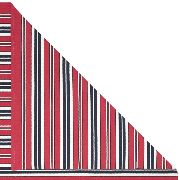 Handmade Stripe Flat Woven Red Synthetic 8' x 10' Area Rug