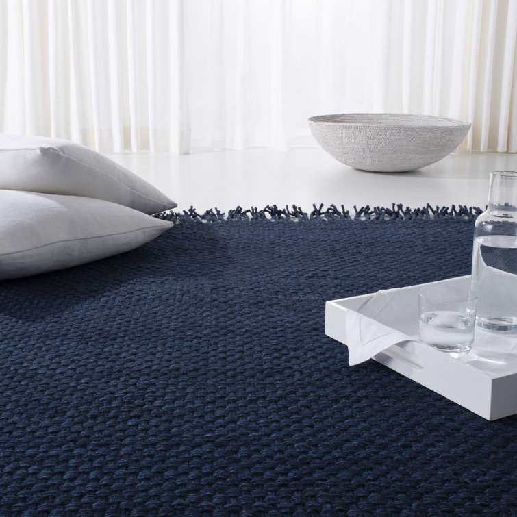 Midnight Navy Handwoven Wool Basket Weave Rug, 5' x 8'