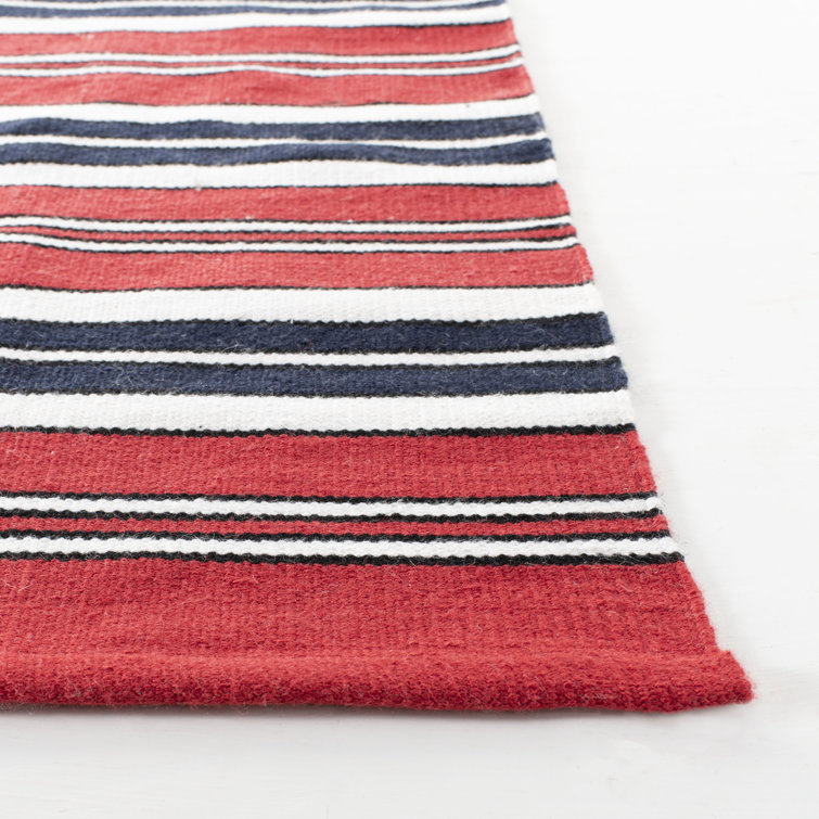 Handmade Stripe Flat Woven Red Synthetic 8' x 10' Area Rug