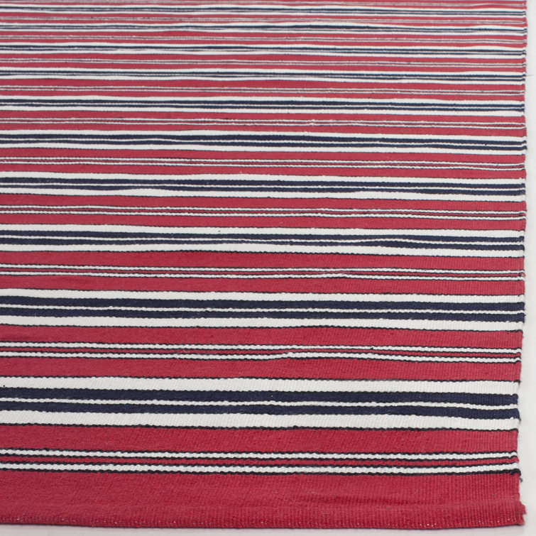 Handmade Stripe Flat Woven Red Synthetic 8' x 10' Area Rug