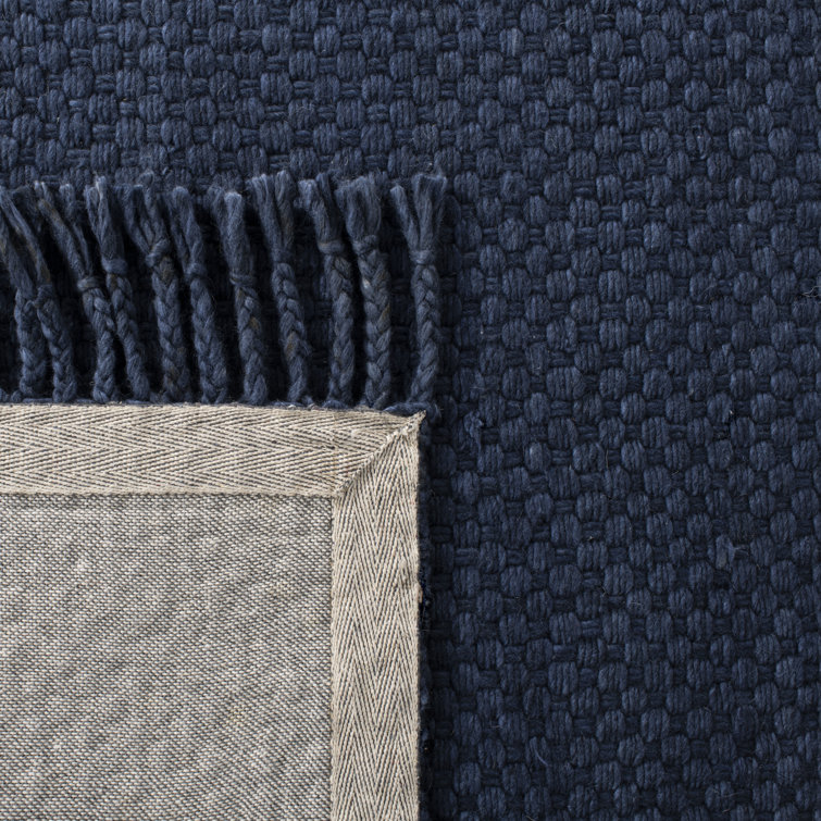 Midnight Navy Handwoven Wool Basket Weave Rug, 5' x 8'