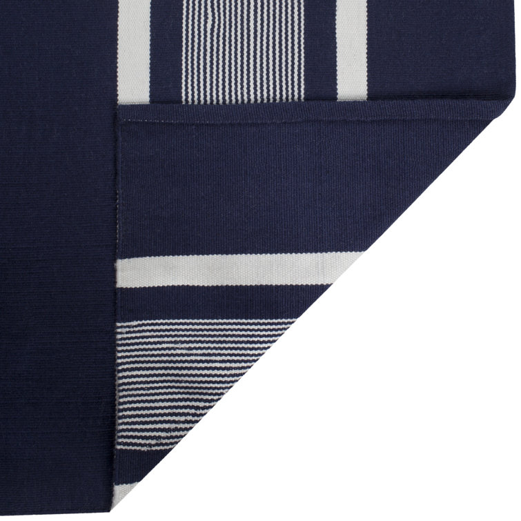 Navy Stripe Handmade Synthetic 4' x 6' Rectangular Area Rug