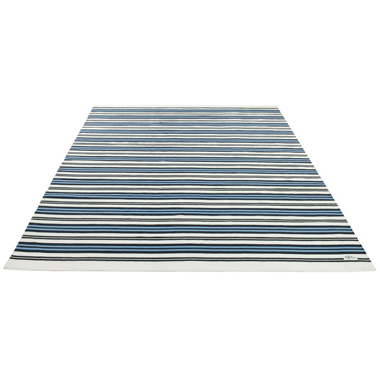Blue and White Stripe Flat Woven 5' x 8' Area Rug
