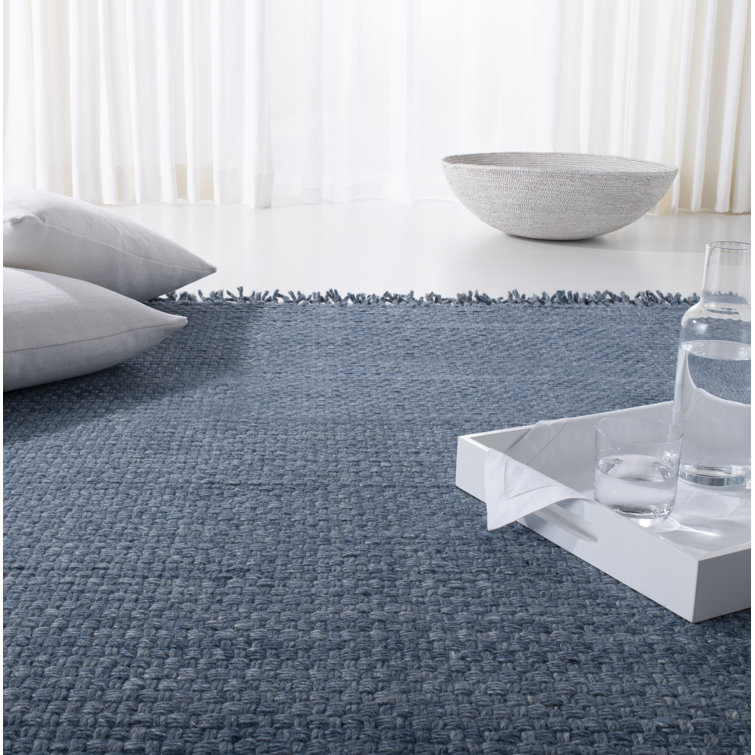 Handwoven Solid Blue Wool-Cotton Blend Area Rug 4' x 6'