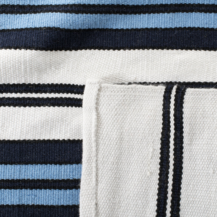 Blue and White Stripe Flat Woven 5' x 8' Area Rug