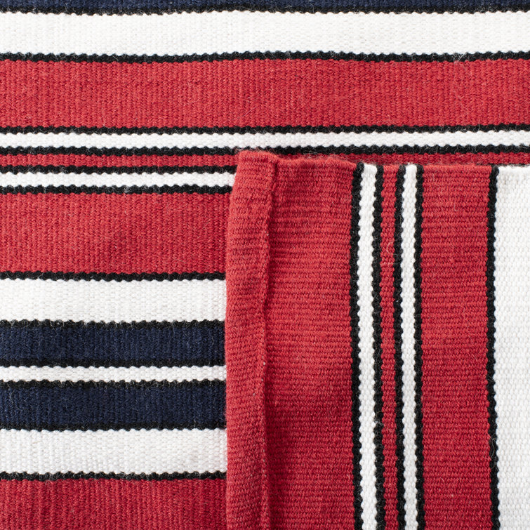 Handmade Stripe Flat Woven Red Synthetic 8' x 10' Area Rug