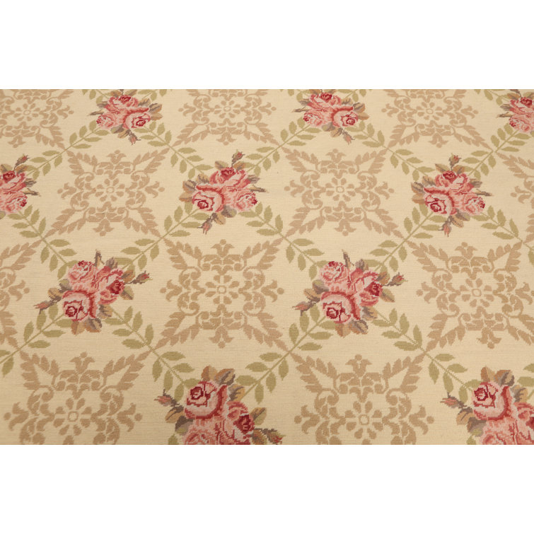 Handmade Aubusson Floral Trellis Wool Rug 9' x 12' in Blue