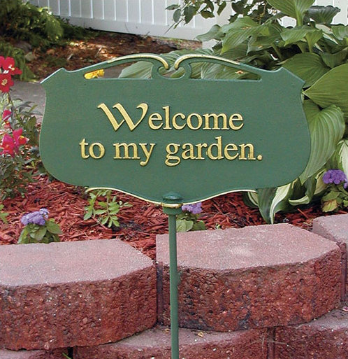 Green Cast Aluminum Garden Welcome Sign