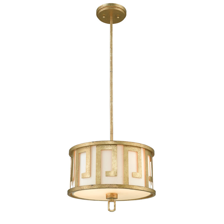 Distressed Gold Drum 2-Light Pendant with Fabric Shade