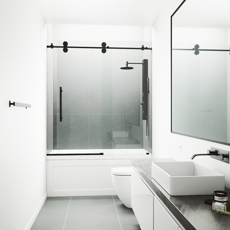 Elan 60" Matte Black Frameless Sliding Tub Door with Clear Glass