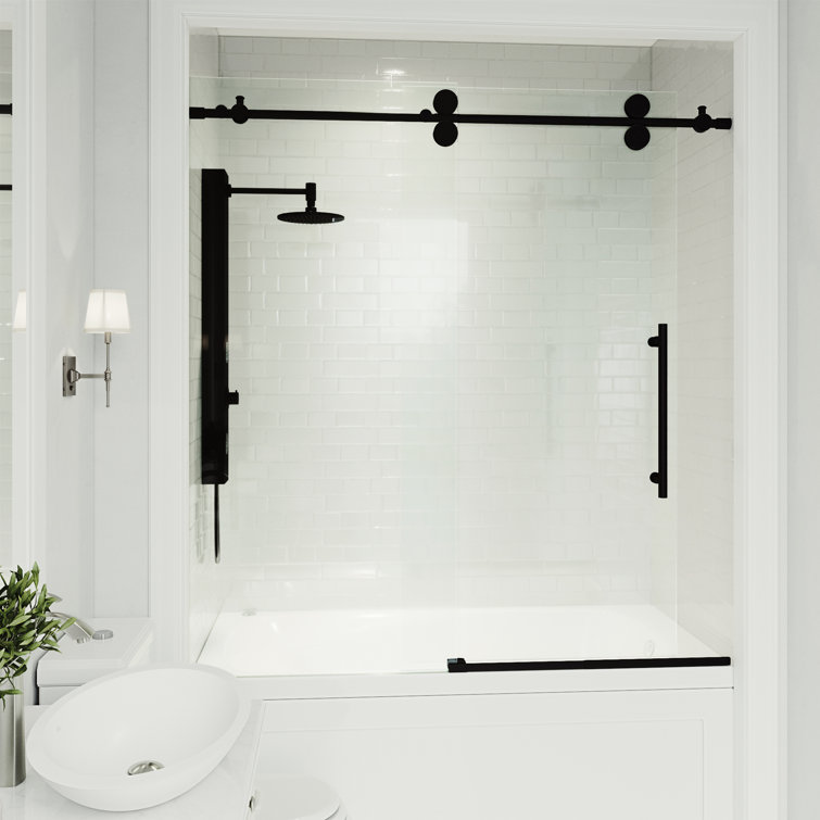 Elan 60" Matte Black Frameless Sliding Tub Door with Clear Glass