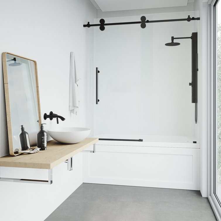 Elan 60" Matte Black Frameless Sliding Tub Door with Clear Glass