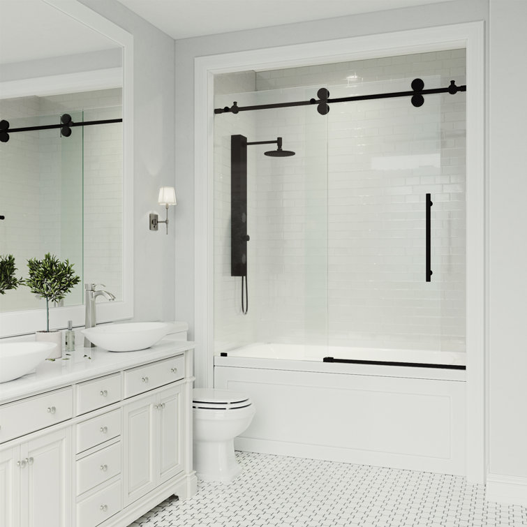 Elan 60" Matte Black Frameless Sliding Tub Door with Clear Glass