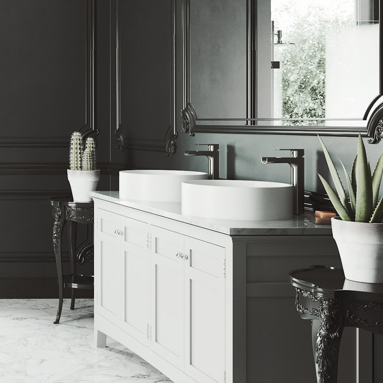 Elevated White Matte Stone 16" Round Vessel Bathroom Sink